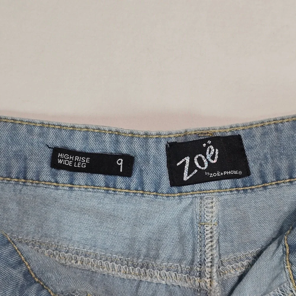 Zoe by Zoe + Phoebe High Rise Wide Leg Cargo Jeans Light Wash Blue Size 9 NWT